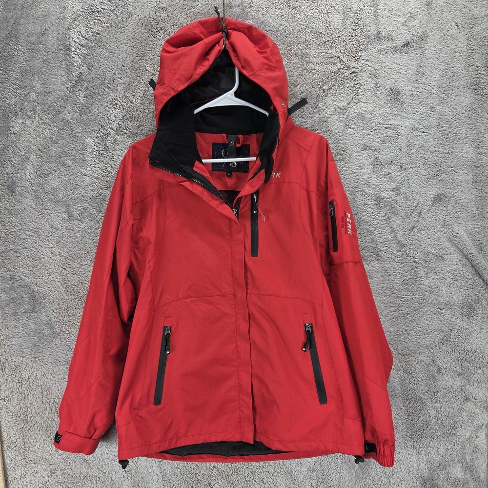 Peak Performance Jacket Mens Large Red Goretex Windstopper Hooded Shell Only Ski